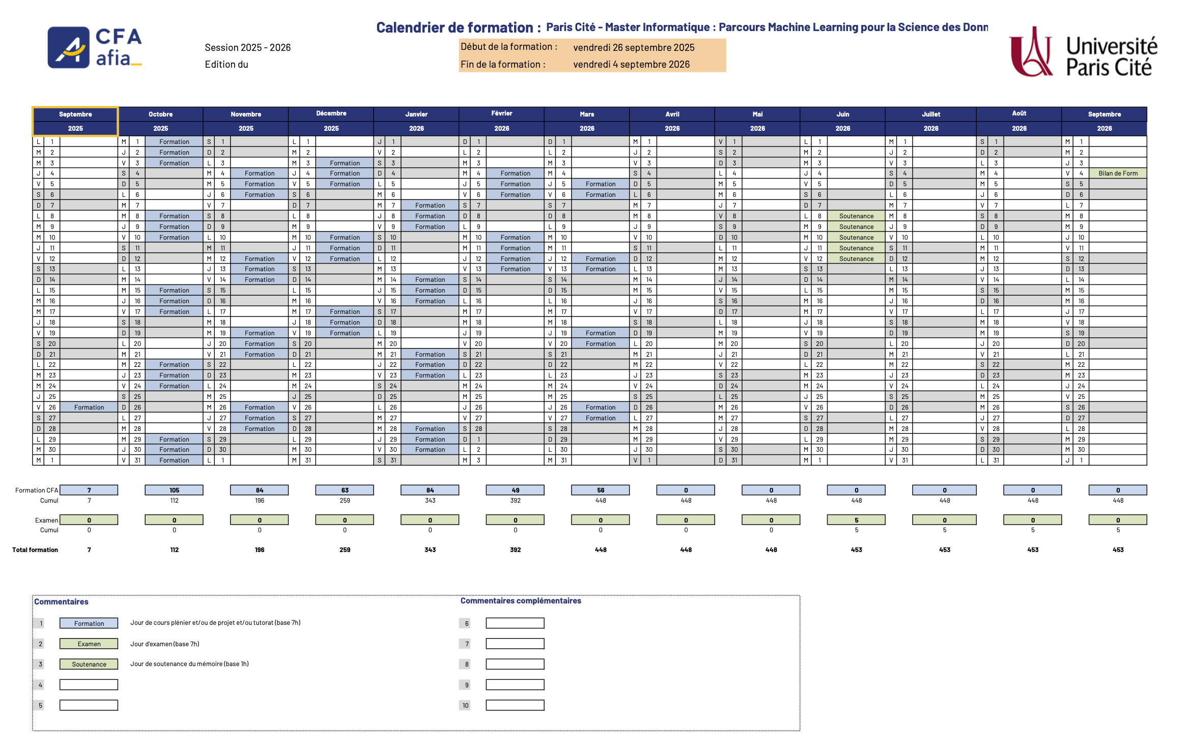 Calendrier MLSD FI & FA